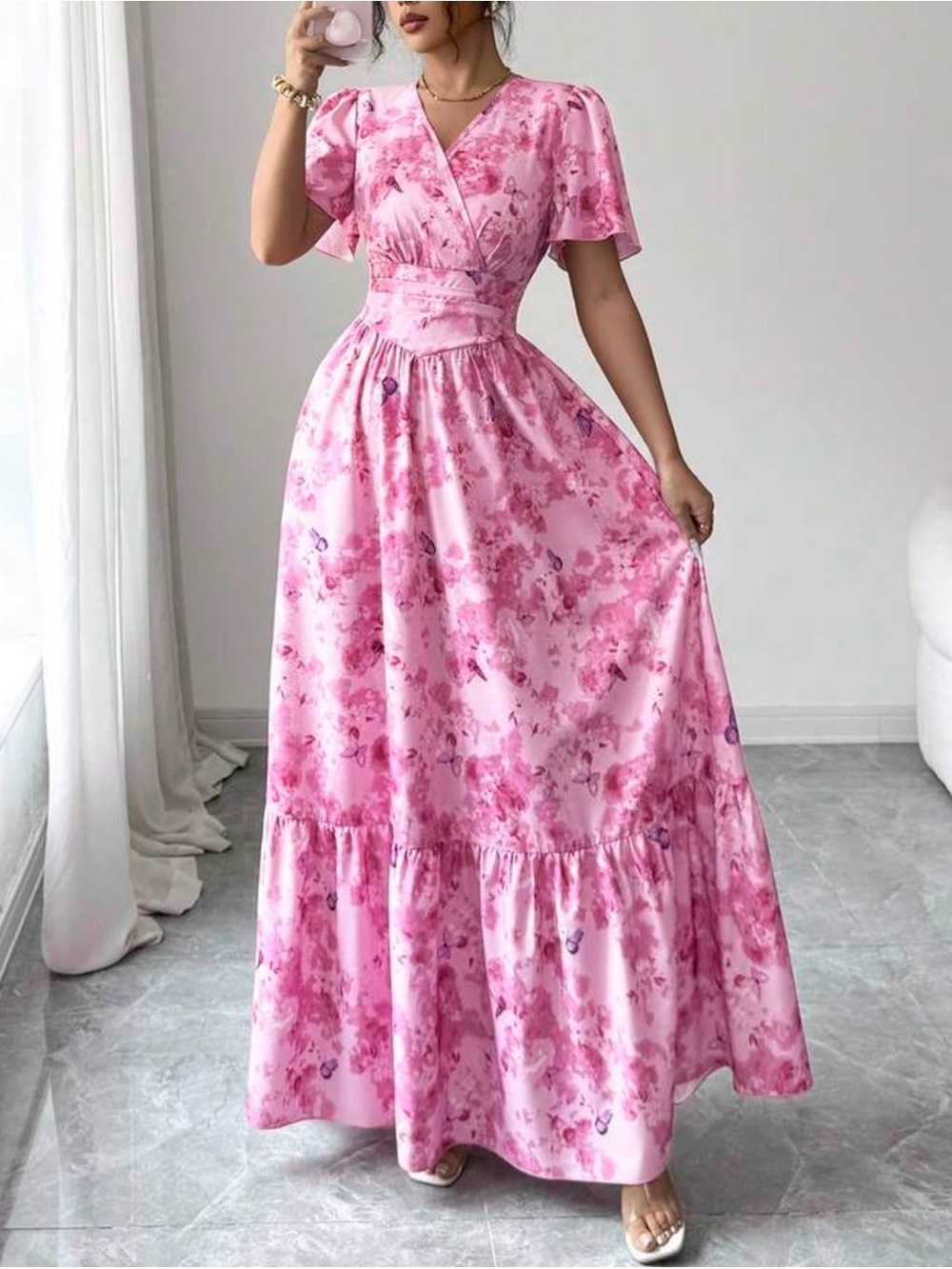 Floral Wrap Maxi Dress - Pink